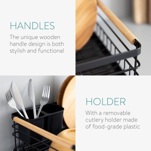 Dish drainer - AIMOONSA - Compact model - Black - Drip tray - Removable cutlery holder 2