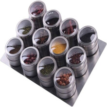 Pots à épices magnétiques en acier inoxydable avec plateau, pour la cuisine, lot de 12