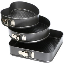 TRIXES Ensemble de 3 moules à gâteaux en métal de formes carrée, ronde et en cœur