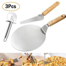 Ensemble d'ustensiles à pizza - ZGEER - Éplucheur rond - Acier inoxydable 430 - Manche en bois - 3 pièces