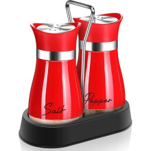 Ensemble de salière et poivrière blanches avec support, accessoires de cuisine et décoration, 113 g, pour restaurant (rouge)