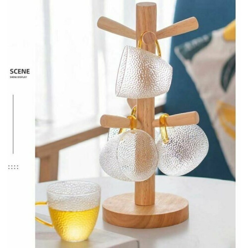 Wooden Cup Holder - LARGEIGHT - Cup Tree - Tabletop Stand - 6 Hooks - Brown 2