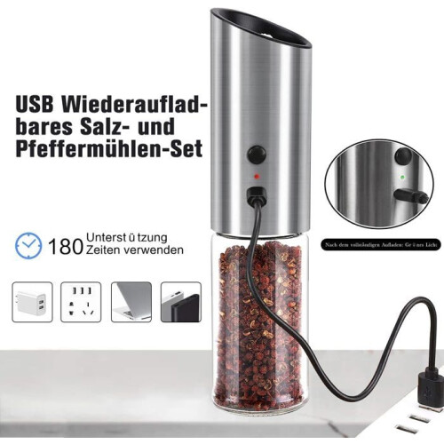USB Rechargeable Electric Pepper Mill, Large Capacity, Adjustable 1