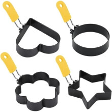 Moule à œufs - Acier inoxydable - Rond - Lot de 4 - Poignée en silicone - Qualité alimentaire