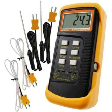 Thermomètre numérique de type K, 1300 C – 2 canaux avec 4 thermocouples – Affichage LCD 5 chiffres – Étui en caoutchouc inclus
