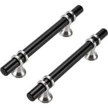 Lot de 10 poignées de meubles de cuisine, 96 mm, en acier inoxydable, noires.