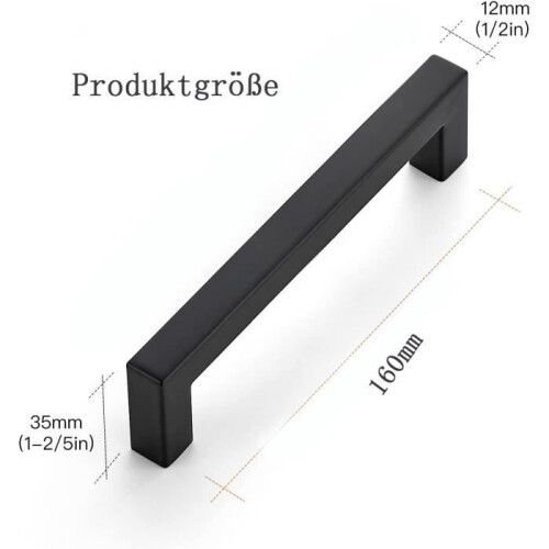 Matte black kitchen handle, bathroom cabinet, drawer, cupboard, flat square shank handle, 10-piece set