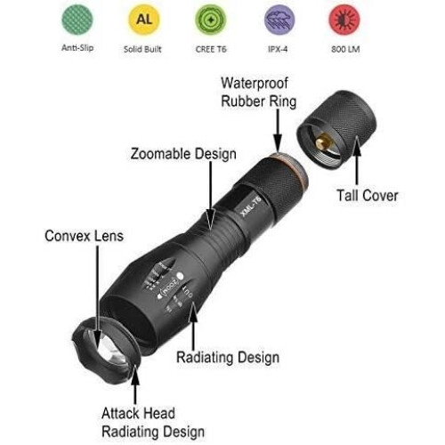 ZVD High Power LED Flashlight - Rechargeable - 300m Range - 5 Lighting Modes 1