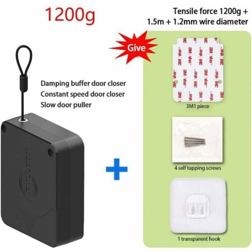 Automatic door closer - MICH - Soft-close mechanism - No drilling required - Drawstring - Sensor - 1200g - ABS plastic 2