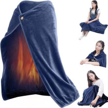 AJW Electric Heated Blanket 100 x 70 cm, Thick Flannel USB Electric Heated Shawl with 6 Buttons for Men [1466]
