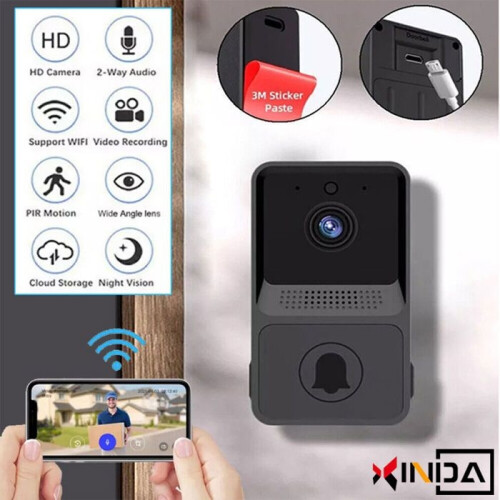 Smart WiFi Wireless Doorbell, Intercom, Video Camera, Security Doorbell, Chime, Black 2
