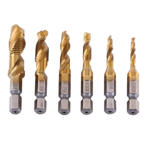 Drill bits and taps - HSS - M3-M10 - Titanium coating - 6 pieces - 1/4" hex shank 1