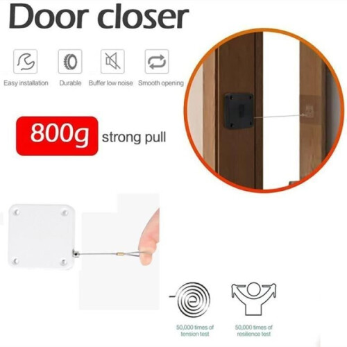Automatic Door Closer Without Drilling - Automatically Closes Doors - White 1