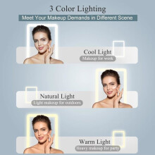 RisingFF Portable LED Makeup Mirror, 3 Light Colors, Adjustable Intensity Touchscreen, Foldable (Pink)