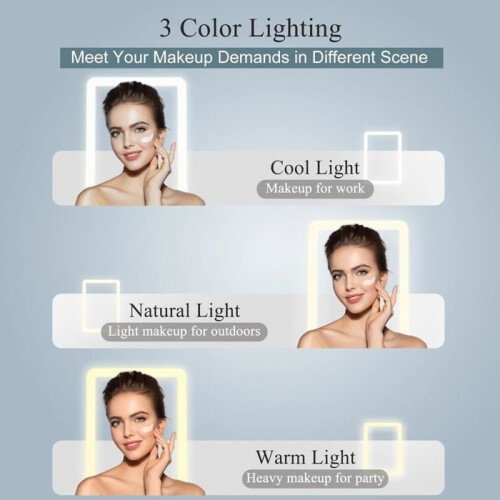 RisingFF Portable LED Makeup Mirror, 3 Light Colors, Adjustable Intensity Touchscreen, Foldable (Pink)
