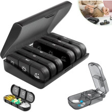 2-Piece Weekly Pill Organizer + Medication Cup, 7-Day Morning, Noon, and Evening Medication Box with 21 Compartments, 3 Times a Day