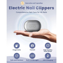 Coupe-ongles électrique rechargeable intelligent 2026 avec lumière LED - pour seniors - Gris