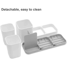 Tandenborstelhouder, houder voor tandenborstel en tandpasta, tandenpoetsbeker, 2 tandenpoetsbekers voor de badkamer, plastic, wit
