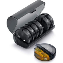 Pilulier hebdomadaire SUKUOS pour le matin et le soir, pilulier rond 7 jours à 14 compartiments, distributeur de médicaments - Noir