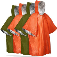AQSACOKIYA Lot de 4 ponchos de survie d'urgence - Couverture thermique en Mylar pour la rétention de chaleur et de pluie