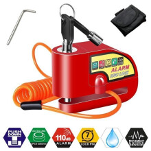 Motorcycle Disc Lock with 110dB Alarm, Scooter Disc Lock with Alarm for Motorcycles, Bicycles, and Scooters, with 1.5m Cable