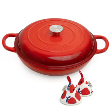 Cast Iron Shallow Casserole Dish with Lid Hob to Oven 4 Litre Cherry Red