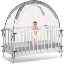Tente de lit bébé de sécurité premium pour empêcher bébé de sortir, housse de lit en filet avec moustiquaire intégrée - Gris