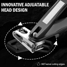 Coupe-ongles rotatif pour seniors, coupe-ongles à menton réglable, coupe-ongles pour ongles épais - Noir