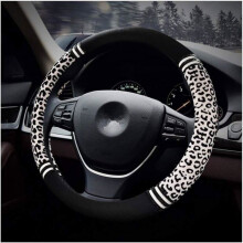 Steering wheel cover - PZCC - White leopard print - Diameter 38 cm - Plush - Universal