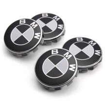 4 enjoliveurs centraux de roue 68 mm noir et blanc avec emblème BMW, référence : 36136783536