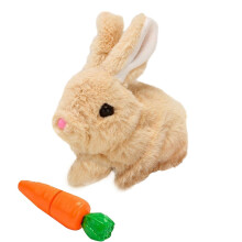 (Brown) Easter Electric Plush Bunny Toy with Carrots Movable Puzzle Soft Plush Playthings Gift for Birthday