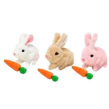 (White Powder Brown) Easter Electric Plush Bunny Toy with Carrots Movable Puzzle Soft Plush Playthings Gift for Birthday