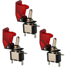 3 x 12V 20A Red LED Rocker Switches, LED On/Off Lever SPST + Cover for Car - Red