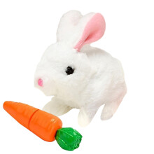 (White) Easter Electric Plush Bunny Toy with Carrots Movable Puzzle Soft Plush Playthings Gift for Birthday