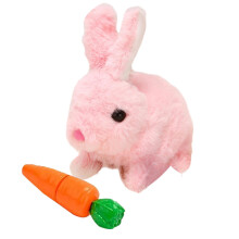 (Pink) Easter Electric Plush Bunny Toy with Carrots Movable Puzzle Soft Plush Playthings Gift for Birthday