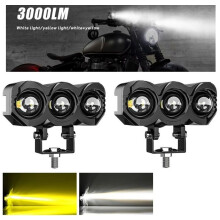 phares avant auxiliaires à LED 12 V/24 V 30 W 3000 lm, projecteur longue portée, faisceau blanc + feu antibrouillard jaune pour moto,