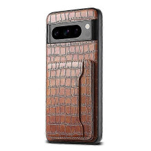 (Brown) Compatible For Google Pixel 8 Pro Kickstand Case Card Holder Phone Cover Crocodile Texture