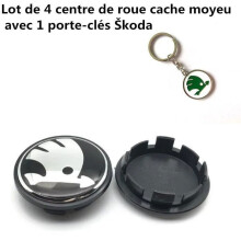 Jeu de 4 enjoliveurs centraux de roue, de remplacement pour Skoda, 65 mm, noirs, avec 1 porte-clés Skoda