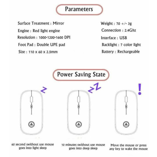 Wireless Gaming Mouse - Ultra-thin - Rechargeable - 4 Buttons - Silent Clicks