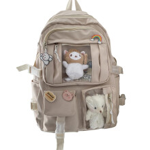 (Rice White) Simple Style Backpack Large Capacity All-Match Travel Bag for Indoor Outdoor