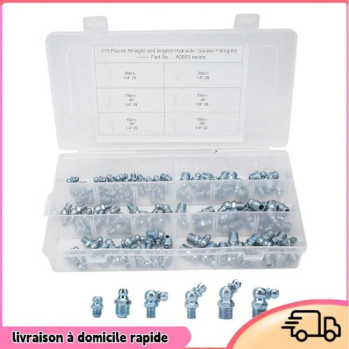 110 Pieces 45 1/8in-28 Grease Nozzle Tip Fitting for Engineering Machinery Electroplated Blue 1