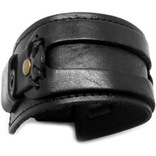 Power bracelet - BOBIJOO Jewelry - Genuine black leather - Adjustable - Metal rivets - 45mm wide