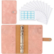 A6 PU Leather Portfolio Binder, Multifunctional Document Holder with Zippered Transparent Pockets - Pink