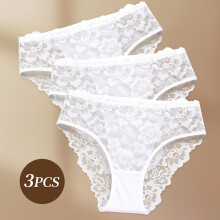 (White, 8) 3-Pack Sexy Breathable Lace Panties for Women, White Briefs