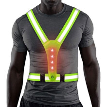 LED Safety Vest - Multisport - Green - High Visibility - Reflective Strips - Hiking