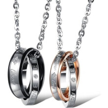 Friendship Pendant Jewelry - Unisex - 2 Pendants - Stainless Steel - Cubic Zirconia - 2 Chains