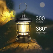 Campinglampen – Retro – Schwarz – COB-LED – Tragbar und leicht