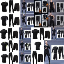 Men's 3-piece compression outfit set: Short-sleeved top + Running tights + Sport Dry Fitness Leggings. Quick-drying leggings.