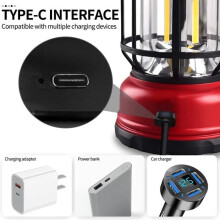 Lanterne tempête vintage - LED - Rechargeable - 300 lumens - Luminosité réglable - Rouge