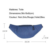 Sac banane imperméable en toile, sac de sport multifonctionnel et tendance pour hommes et femmes - Noir